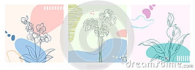 Flower silhouette. Minimal hand drawn geometric shapes composition. Pastel colorful pattern. Editable mask. Cartoon Illustration